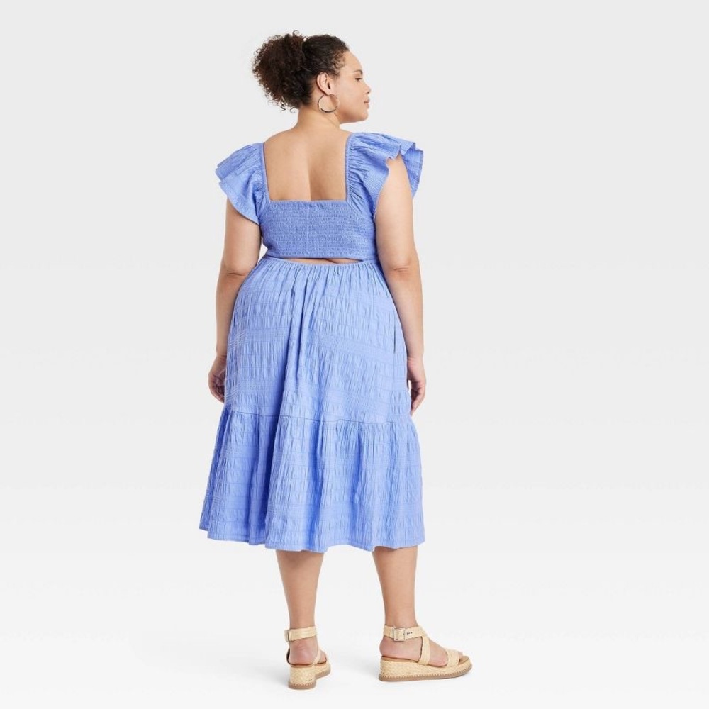 🔥Women's Flutter Short Sleeve Midi A-Line Dress - Universal Thread Blue - Picture 6 of 7